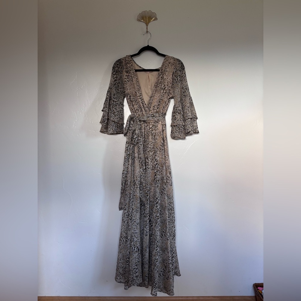 Une Amé Metallic Floral Wrap Maxi Dress | Size L | A9